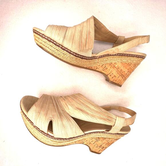 Naturalizer Luliana N5 Comfort Women's 10 Tan Fabric Cork Wedge Platform Sandals - Picture 6 of 12